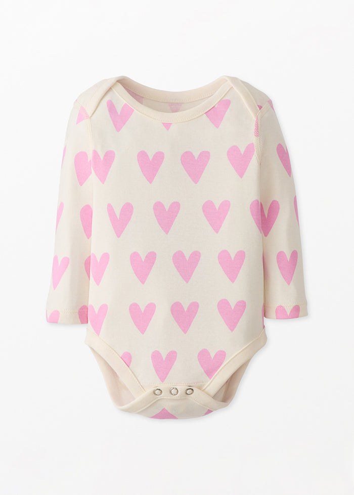 Baby Layette Body Suit - Pink Hearts On Hearts