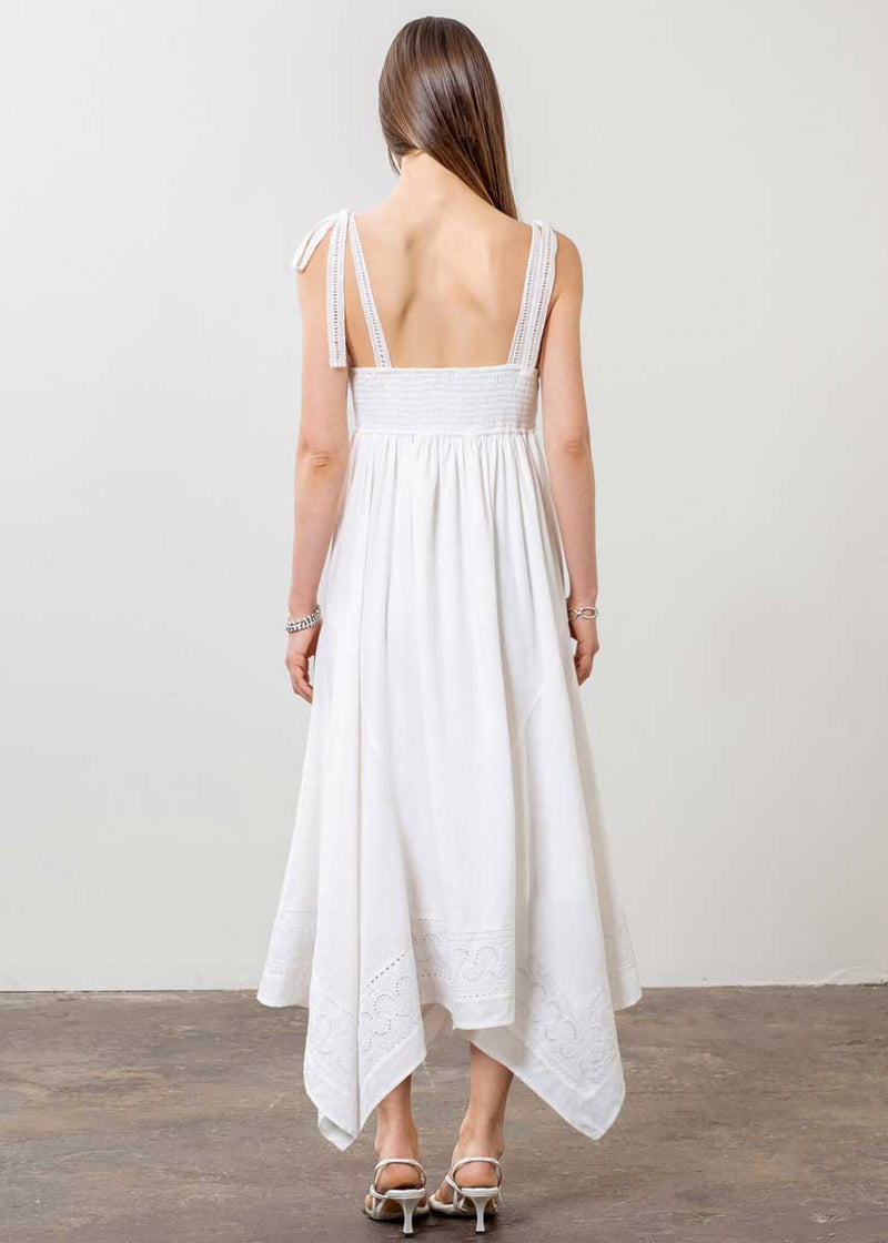 Noa Embroidered Asymmetric Midi Dress - White