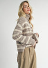 Aki Turtleneck Striped Sweater - Moss Ivory