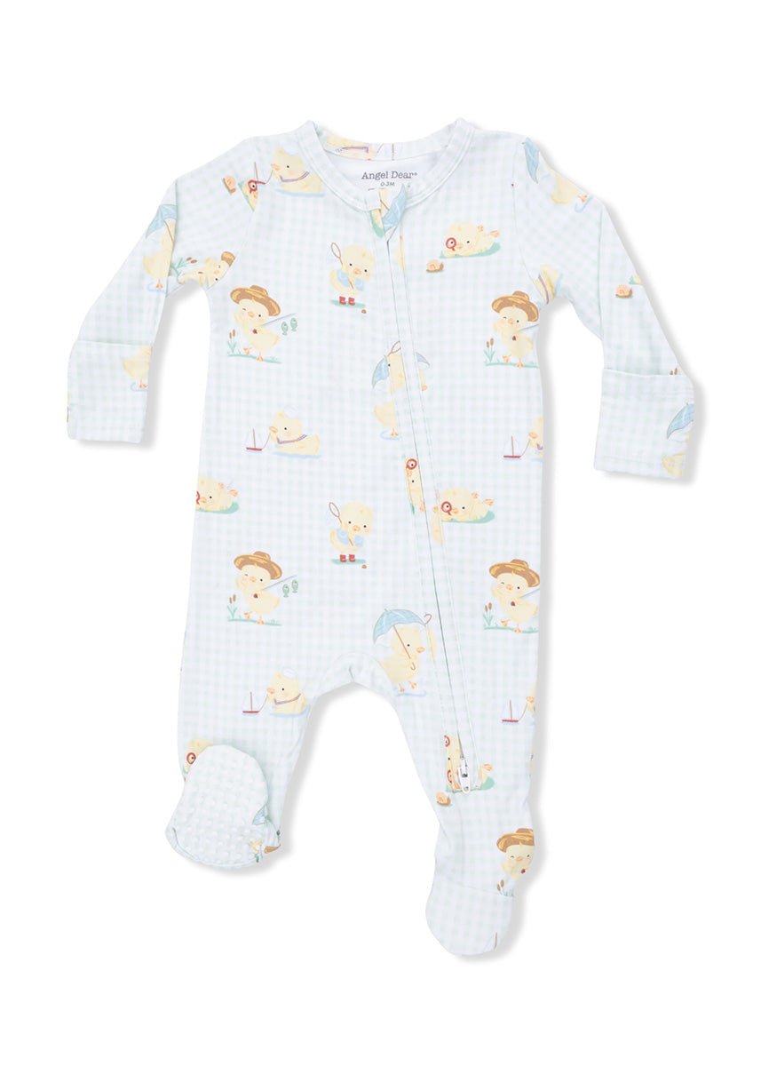 2-Way Zipper Footie - Vintage Spring Ducklings Green