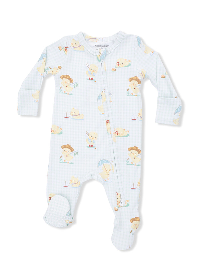 2-Way Zipper Footie - Vintage Spring Ducklings Green