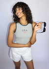 USA Rib Crop Tank Top - Heather Grey