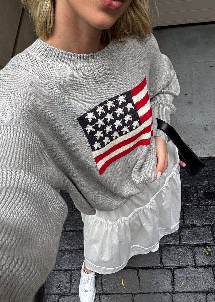 Flag Oversized Sweater - Heather Grey