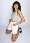 USA Rib Crop Tank Top - Heather Grey