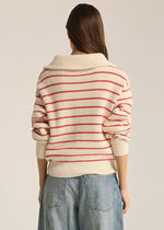 Villa Half Zip Stripe Sweater - Red Pepper