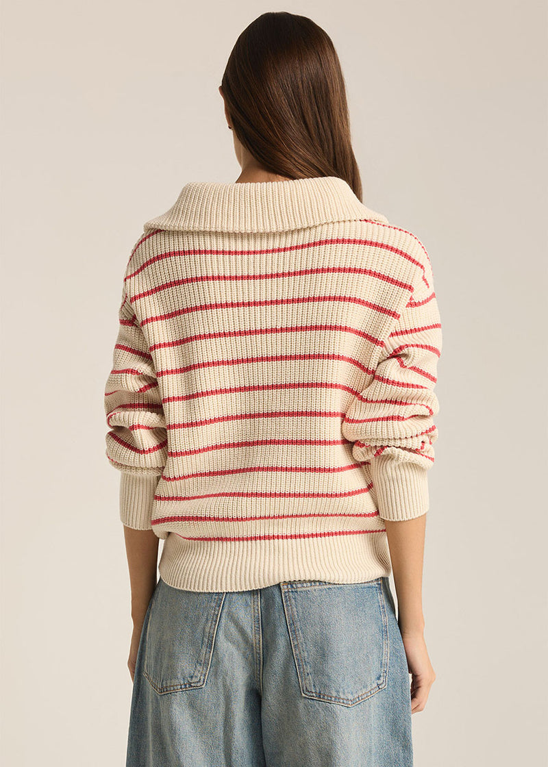 Villa Half Zip Stripe Sweater - Red Pepper