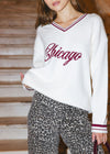 Chicago Collegiate V-Neck Sweater - Cream/Maroon