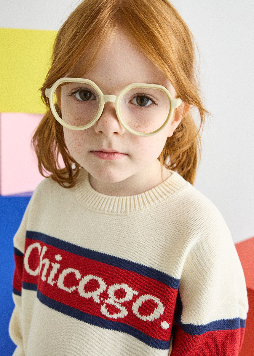 Chicago. Mini Varsity Sweater - Ivory