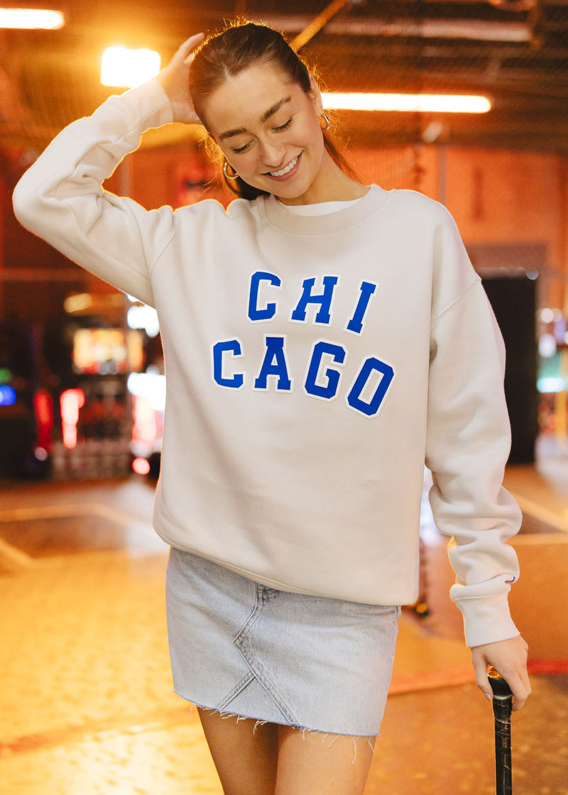 Chicago Varsity Sweatshirt - Ivory & Blue