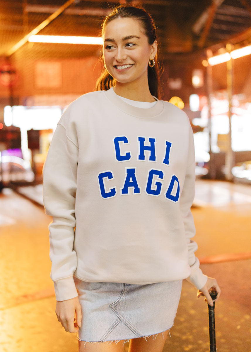 Chicago Varsity Sweatshirt - Ivory & Blue