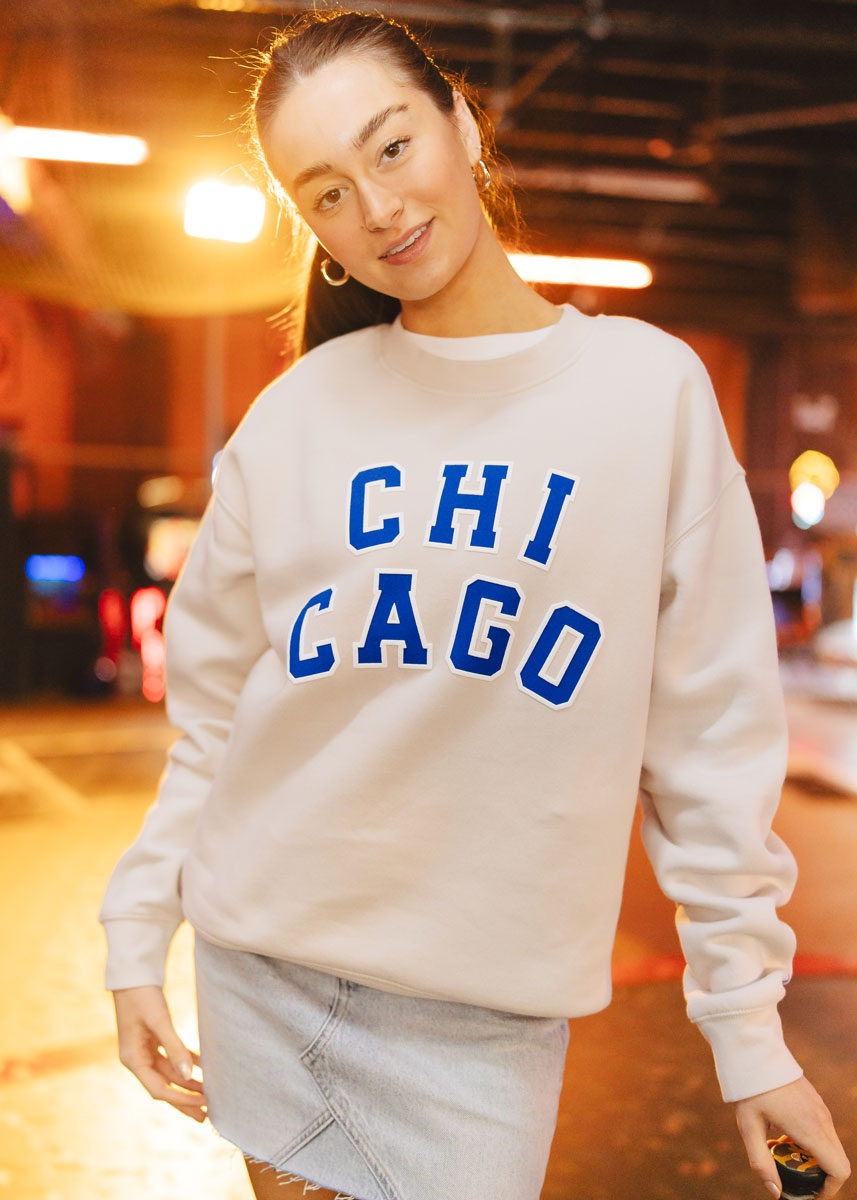 Chicago Varsity Sweatshirt - Ivory & Blue