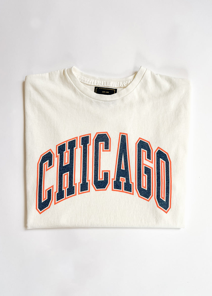 Chicago Varsity Heavyweight Crop Tee - Navy & Orange