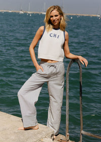 Chi Ringer Sweater Vest - Ivory Blue Combo