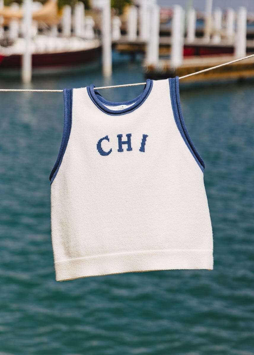 Chi Ringer Sweater Vest - Ivory Blue Combo