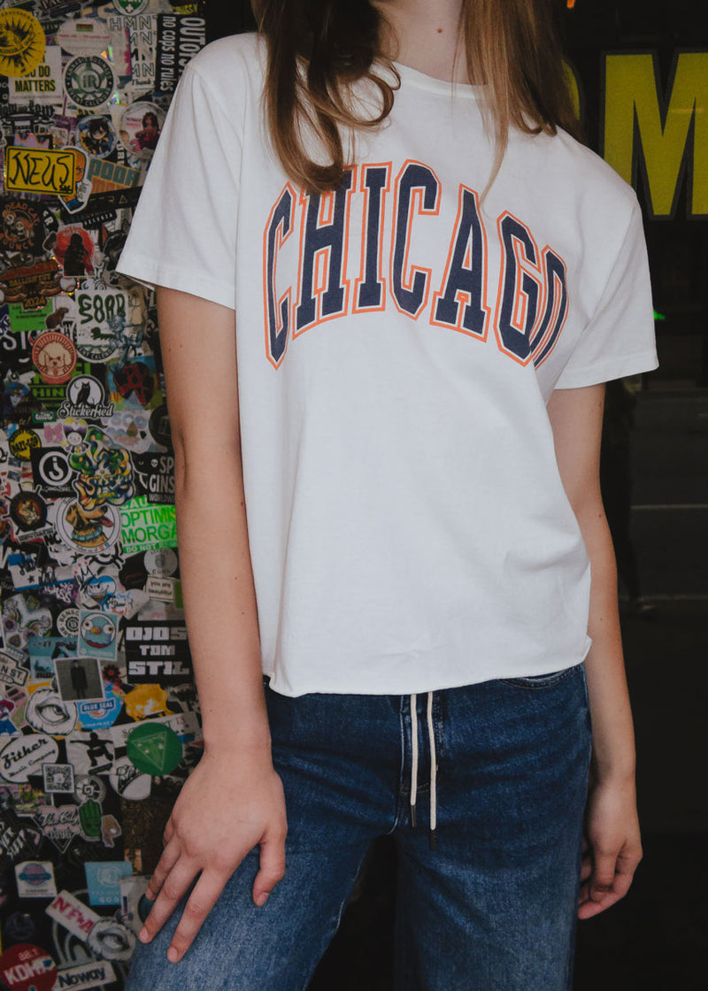 Chicago Varsity Heavyweight Crop Tee - Navy & Orange