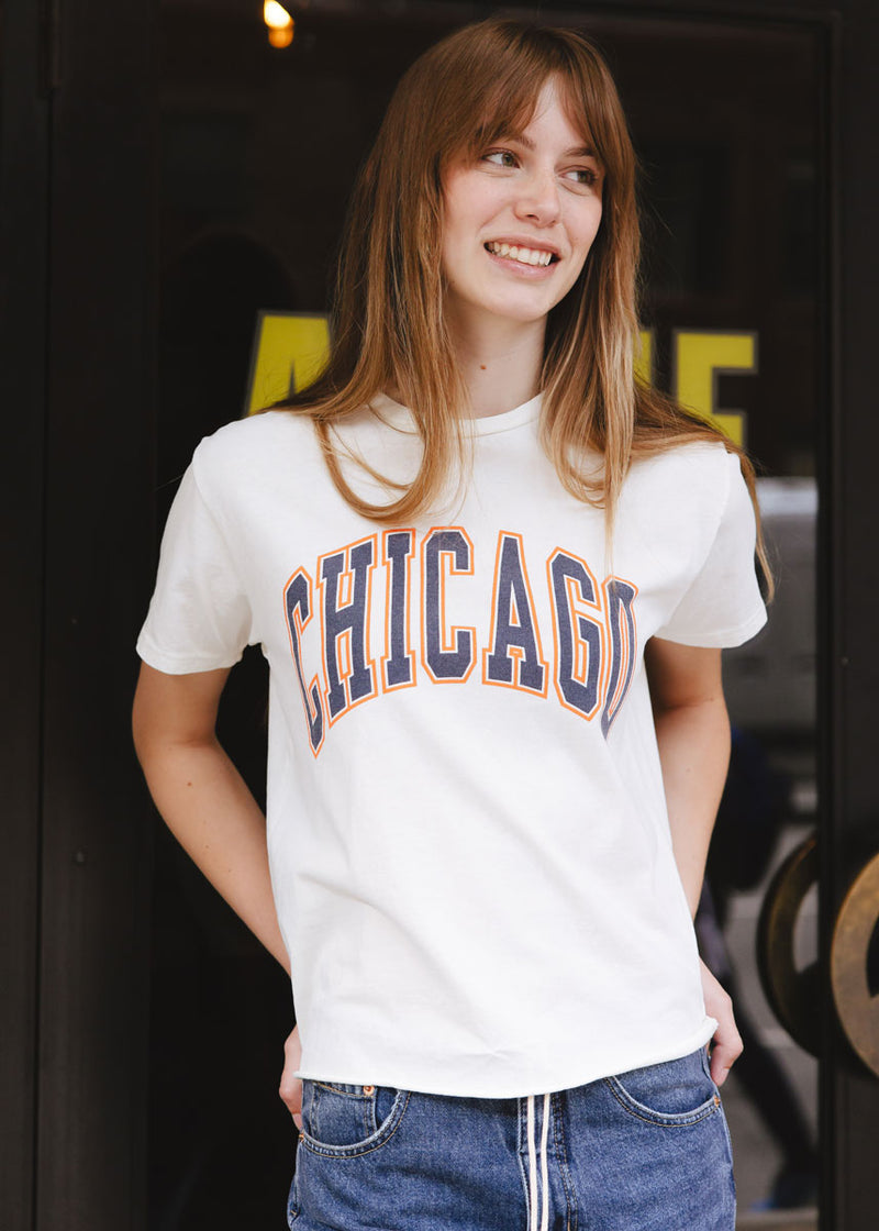 Chicago Varsity Heavyweight Crop Tee - Navy & Orange