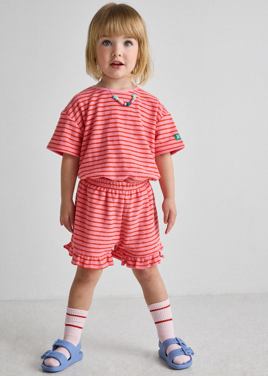 French Terry Striped Oversized Set - Pink & Red