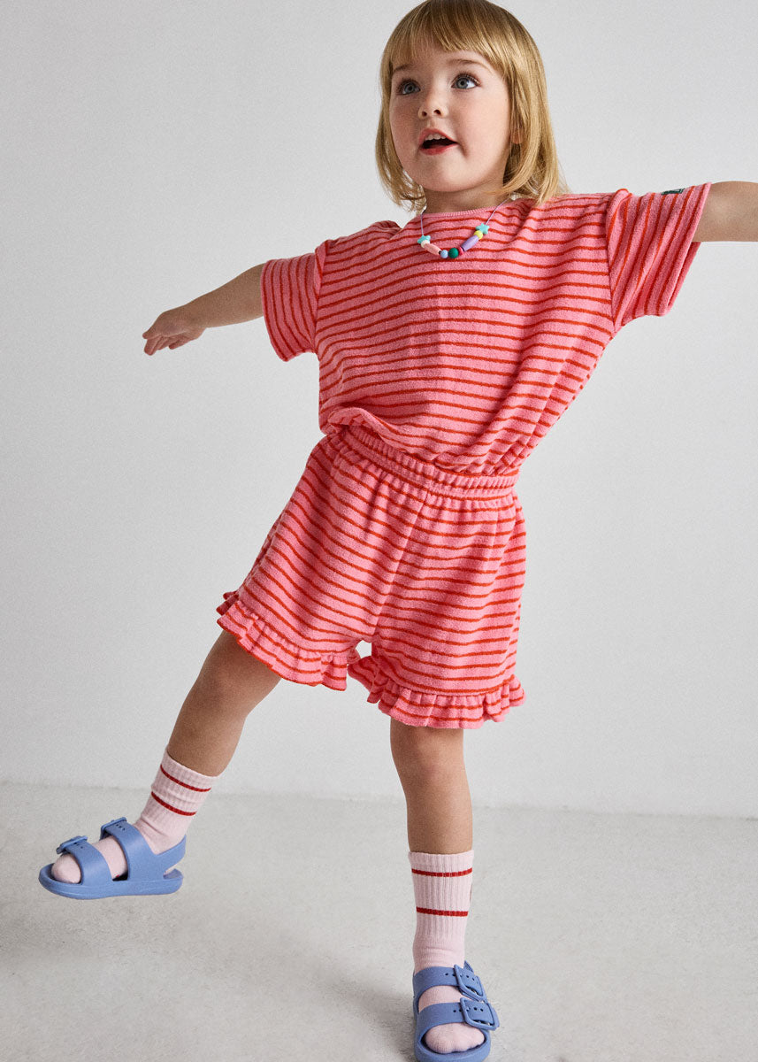 French Terry Striped Oversized Set - Pink & Red