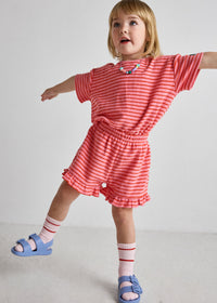 French Terry Striped Oversized Set - Pink & Red