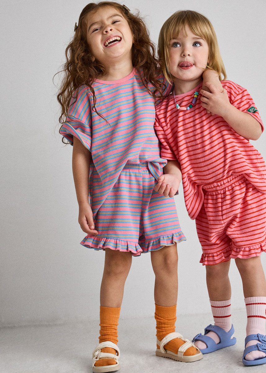 French Terry Striped Oversized Set - Pink & Red