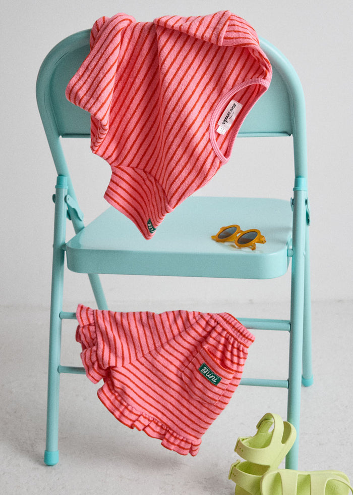 French Terry Striped Oversized Set - Pink & Red