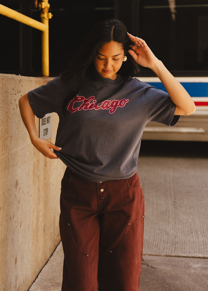 Chicago Script Unisex Tee - Washed Navy