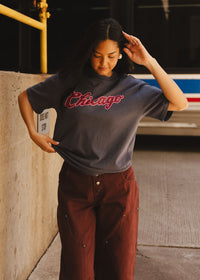 Chicago Script Unisex Tee - Washed Navy