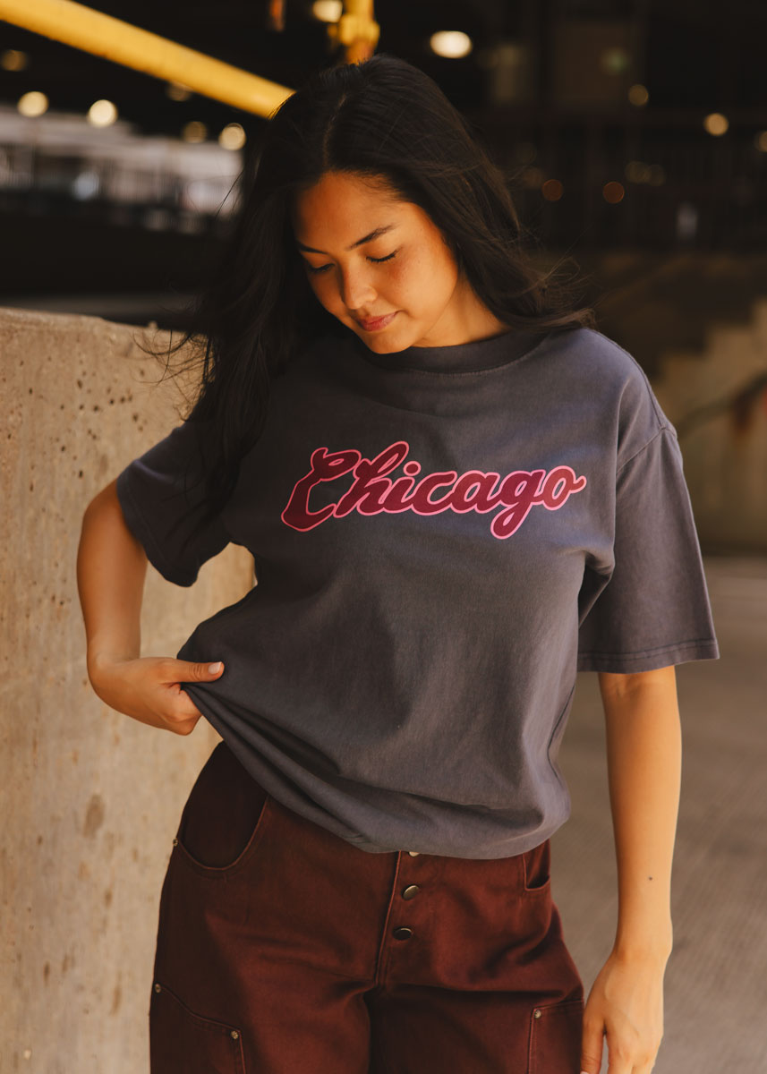 Chicago Script Unisex Tee - Washed Navy