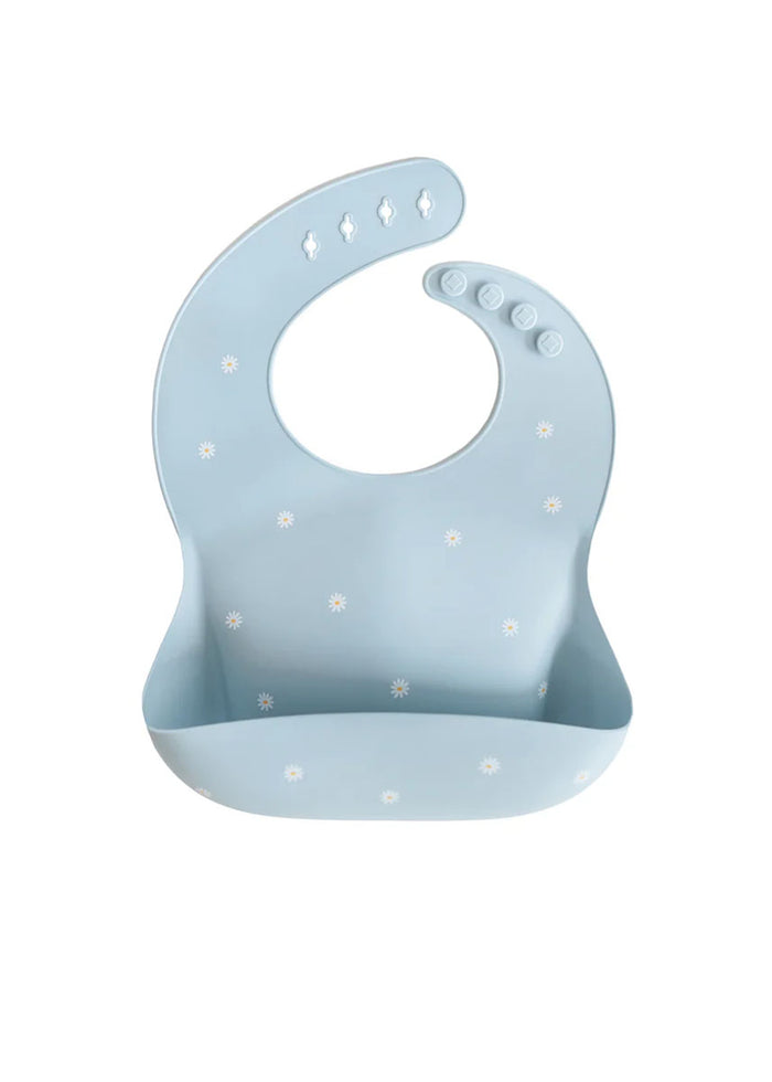Silicone Baby Bib - White Daisy