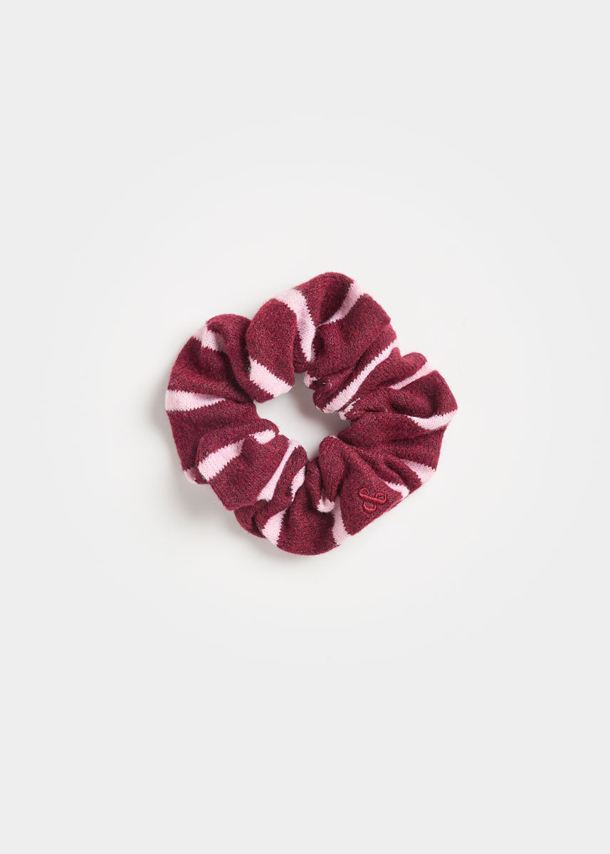 Knit Thin Stripe Scrunchie - Wine & Pink