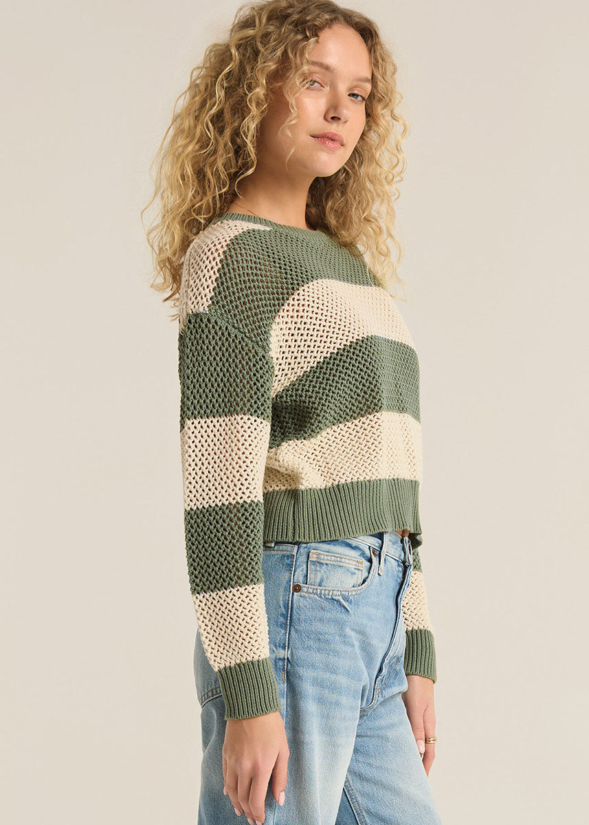 Broadbeach Stripe Sweater - Palm Green