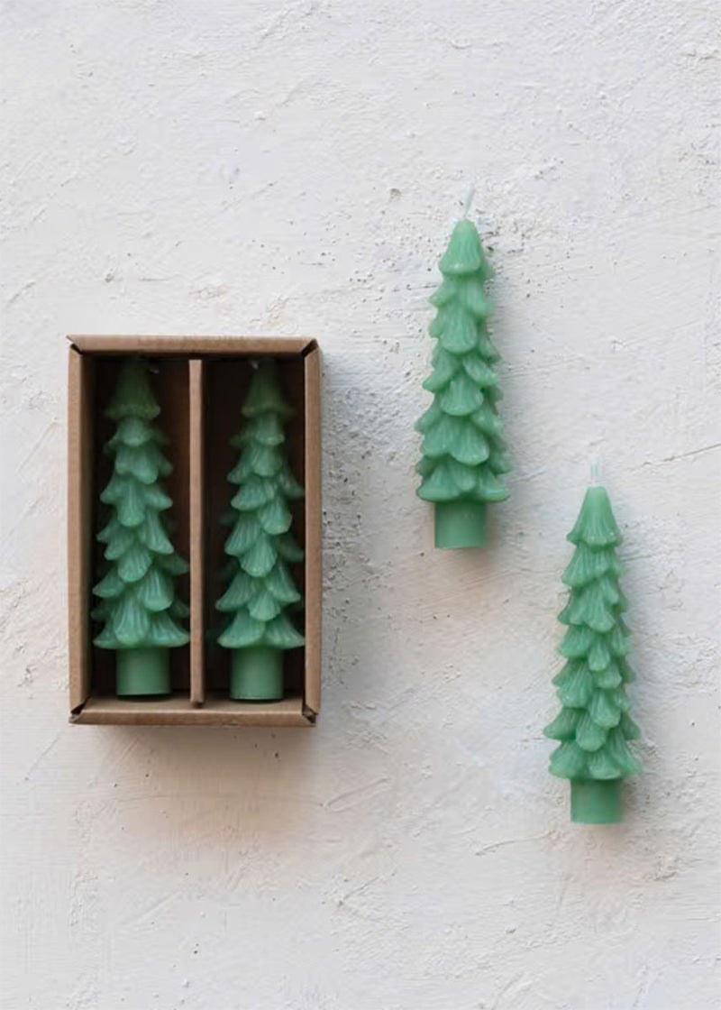 Short Tree Shaped Taper Candles - Green