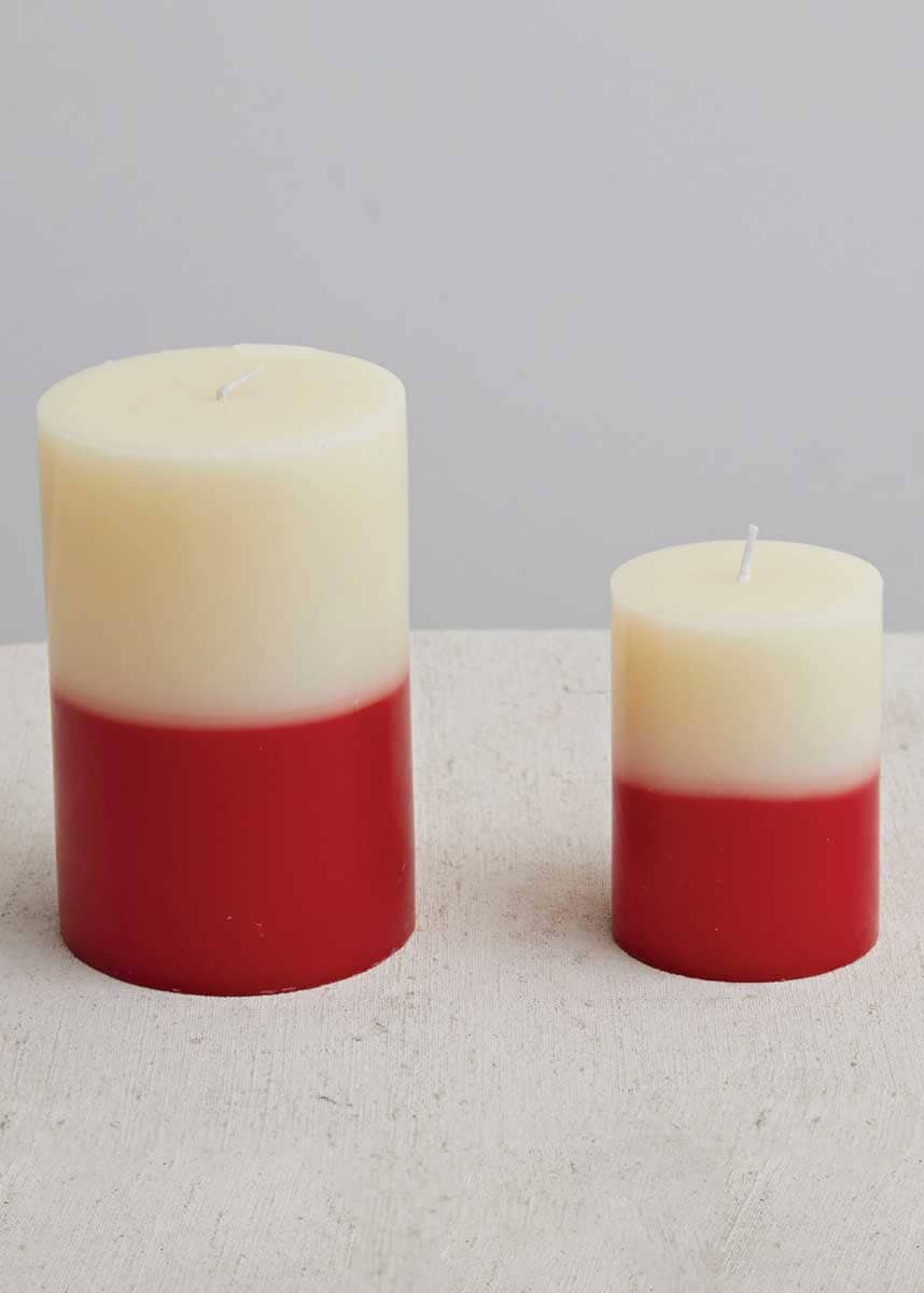 Two-Tone Pillar Candle - Cream & Red