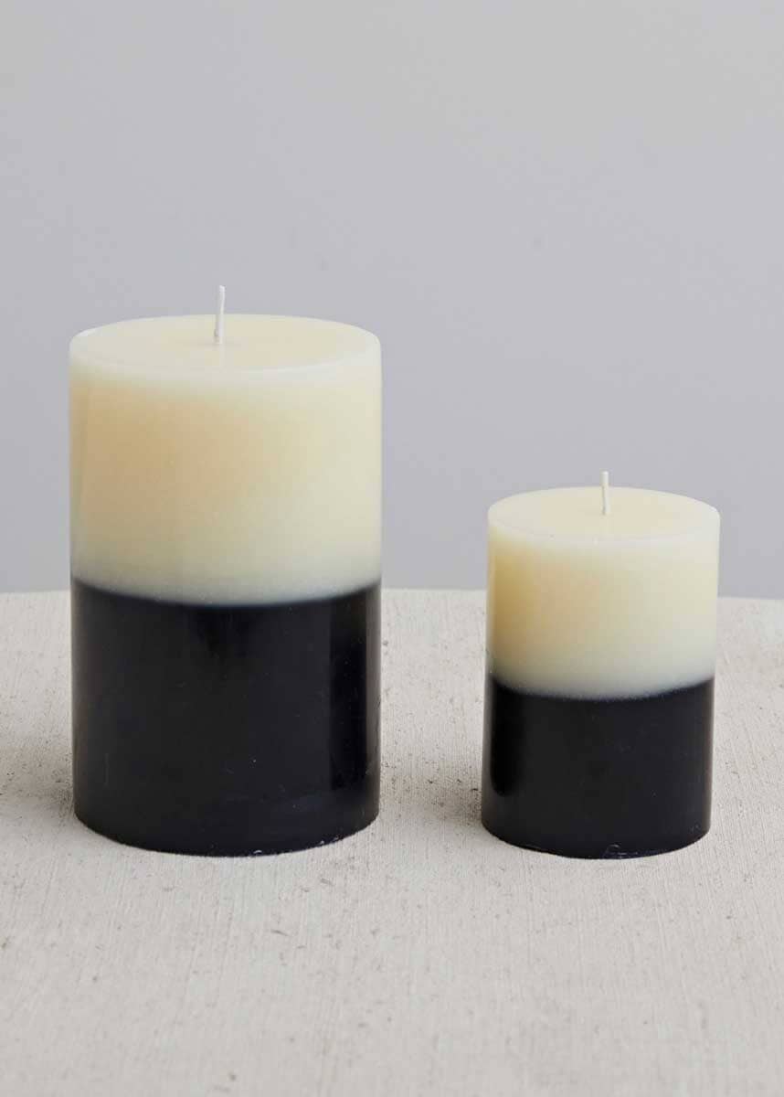 Two-Tone Pillar Candle - Cream & Black