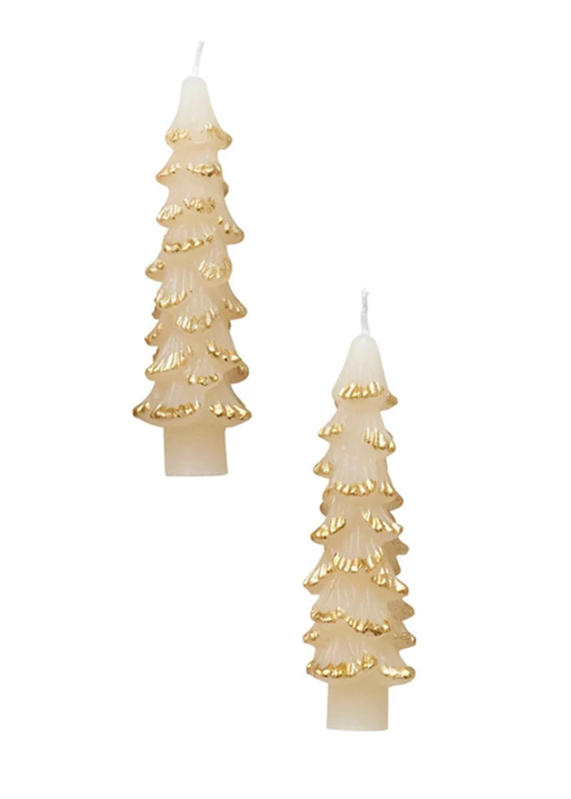 Short Tree Shaped Gold-Tipped Taper Candles - Eggnog