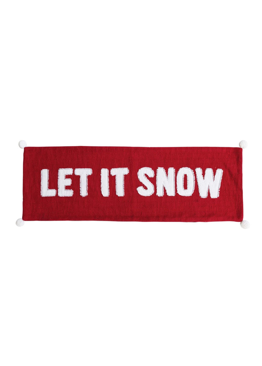 Red Let It Snow Pom Lumbar Pillow