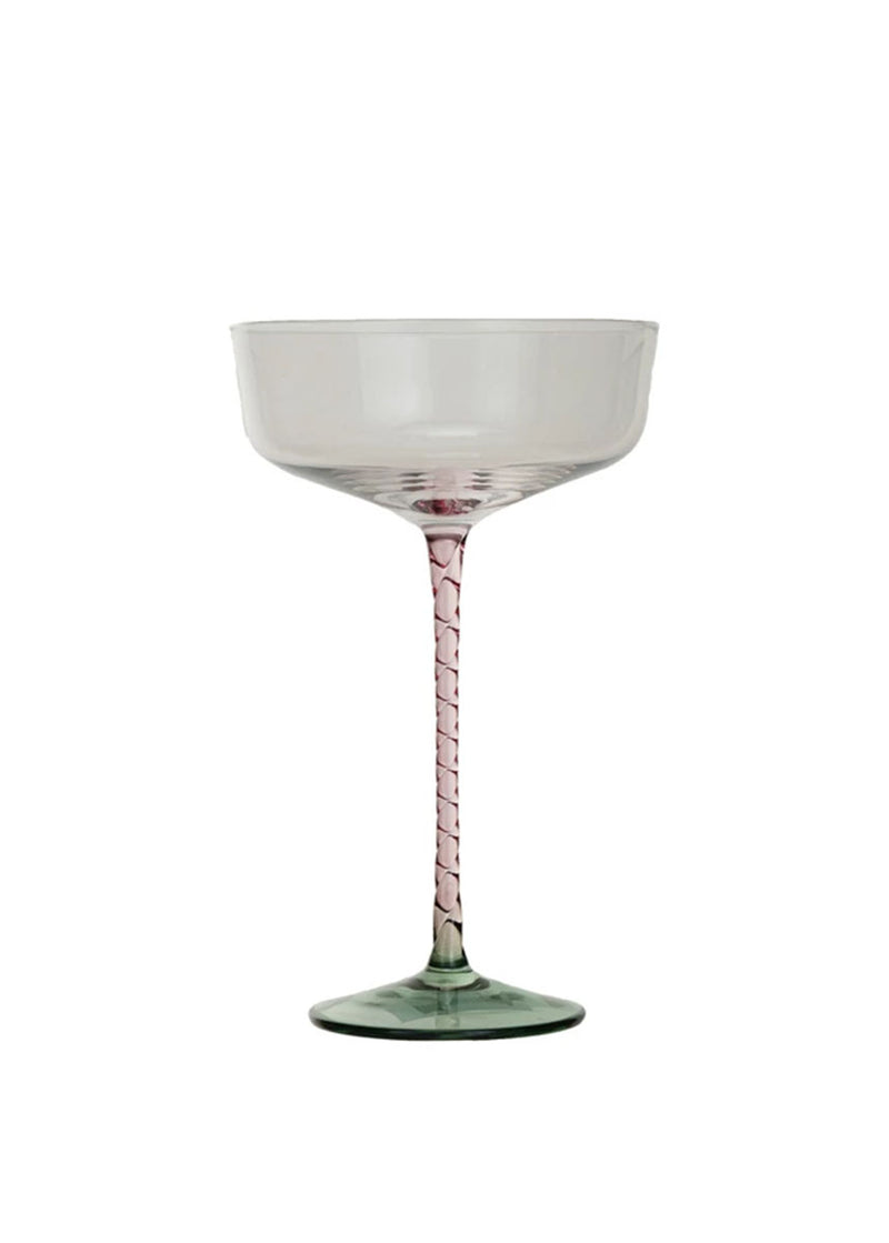 Pink & Green Stemmed Coupe Glass