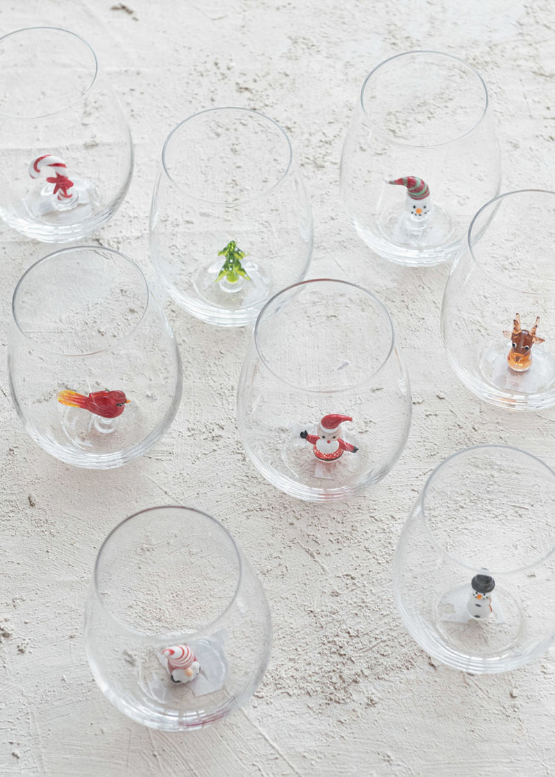 Stemless Holiday Figurine Wine Glasses