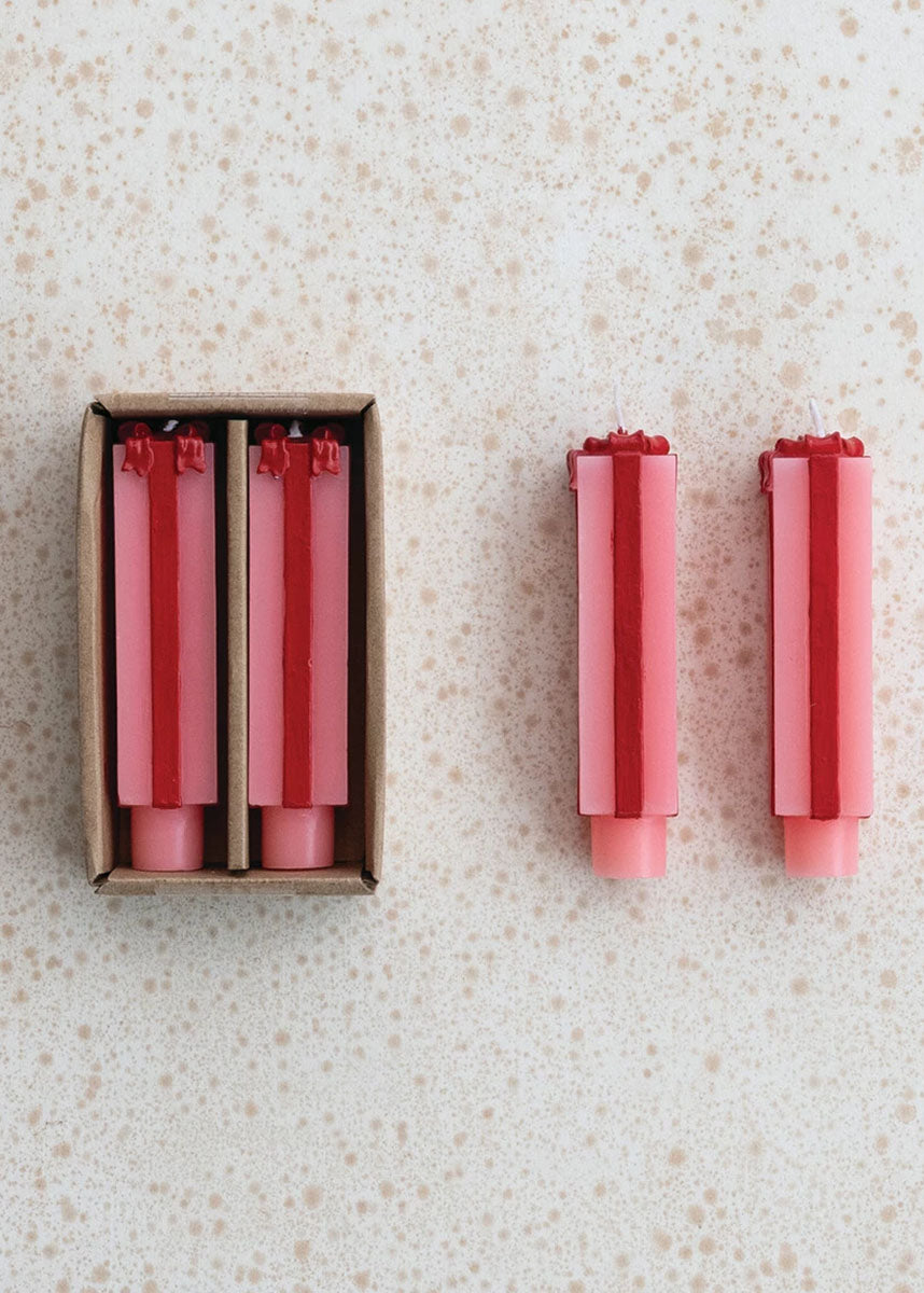 Gift Shaped Taper Candles - Pink & Red