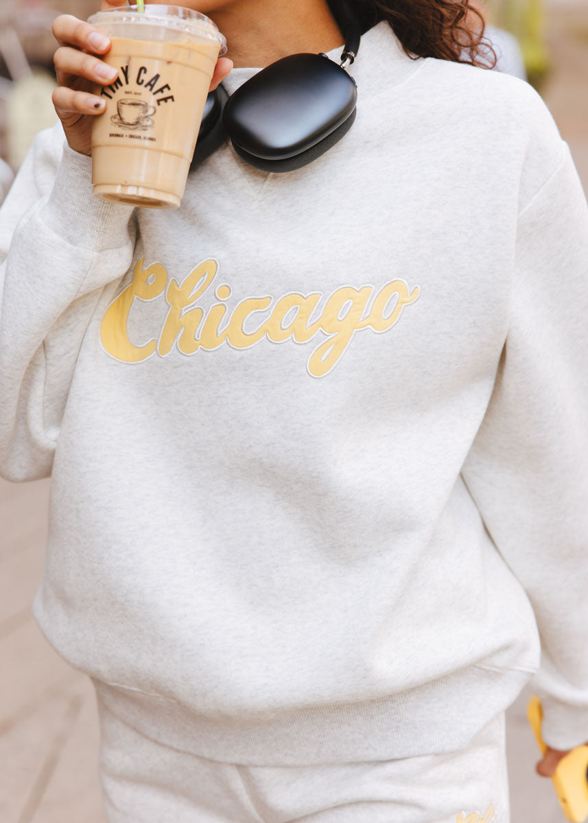Chicago Script Mock Neck Sweatshirt - Heather Grey