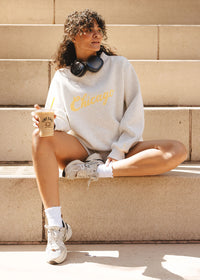 Chicago Script Mock Neck Sweatshirt - Heather Grey