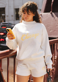 Chicago Script Mock Neck Sweatshirt - Heather Grey