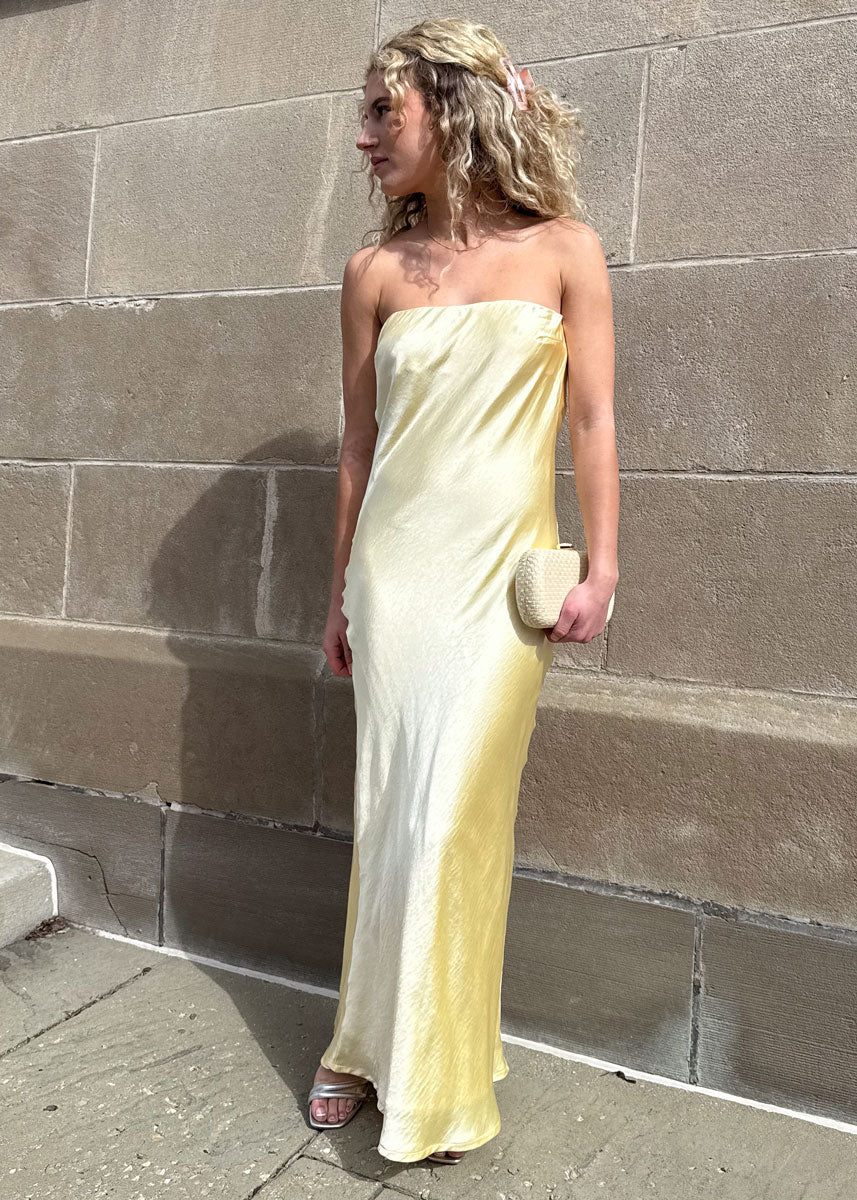 Meyers Strapless Maxi Slip Dress - Lemon