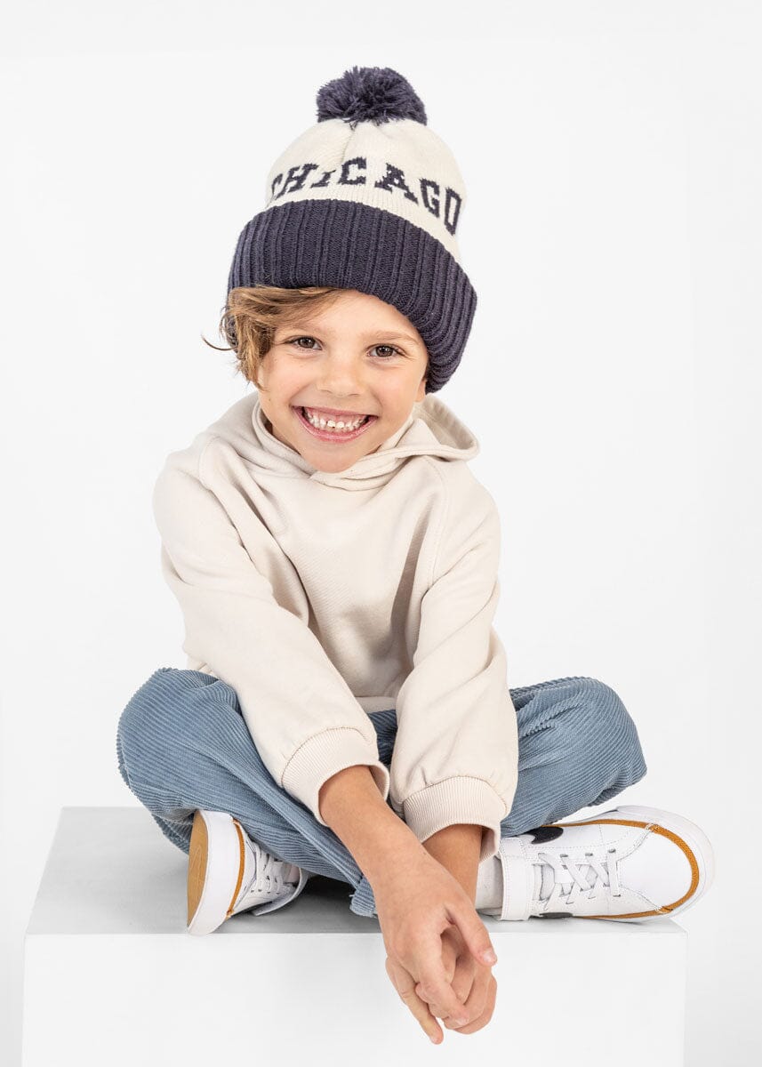Youth Mad Hatter Two-Tone Chicago Pom Beanie - Navy