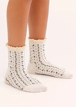 Rosebud Waffle Knit Ankle Sock - Ivory