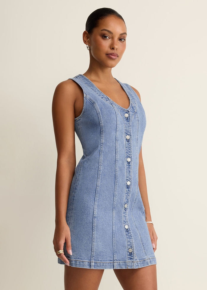 Jolie Denim Seamed Mini Dress - Avalon