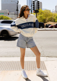 Chicago Color Blocked Quarter Zip Sweatshirt - Ivory & Blue