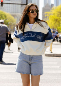 Chicago Color Blocked Quarter Zip Sweatshirt - Ivory & Blue