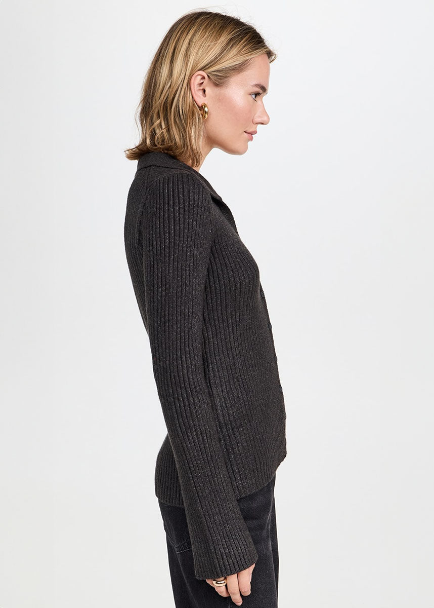 Rina Button-Up Sweater - Charcoal Heather