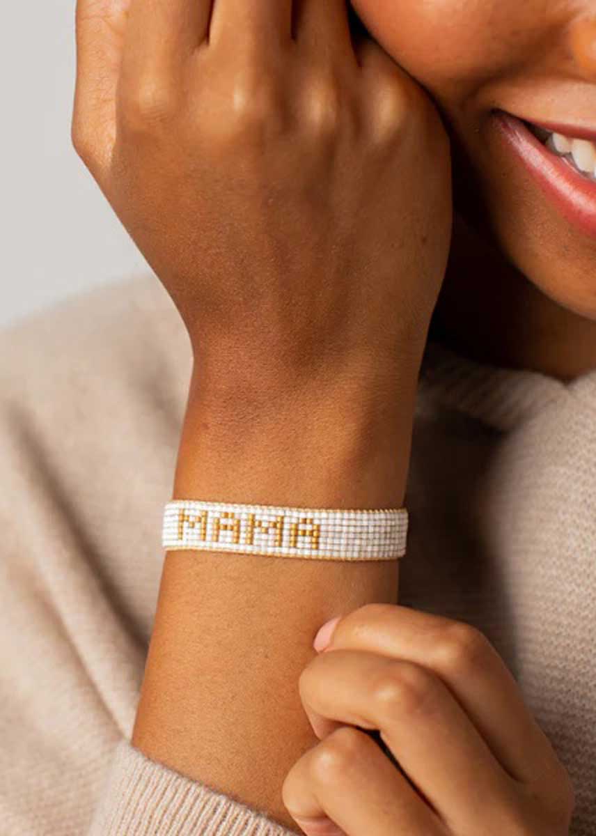 Mama Bead Bracelet - White & Gold